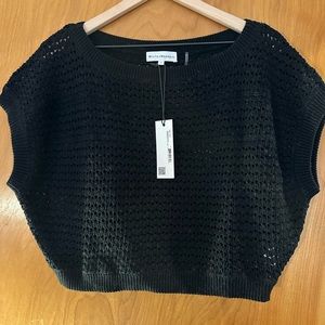 White + Warren Mercerized Cropped Beachy Pullover in Black Size Small NWT
